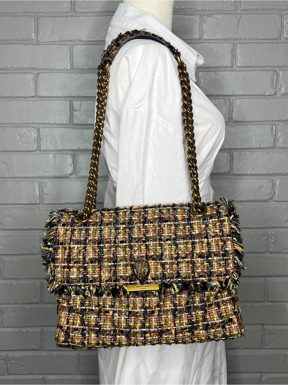 Kurt Geiger London Kensington Tweed Large Shoulder Bag With Double Chain Strap